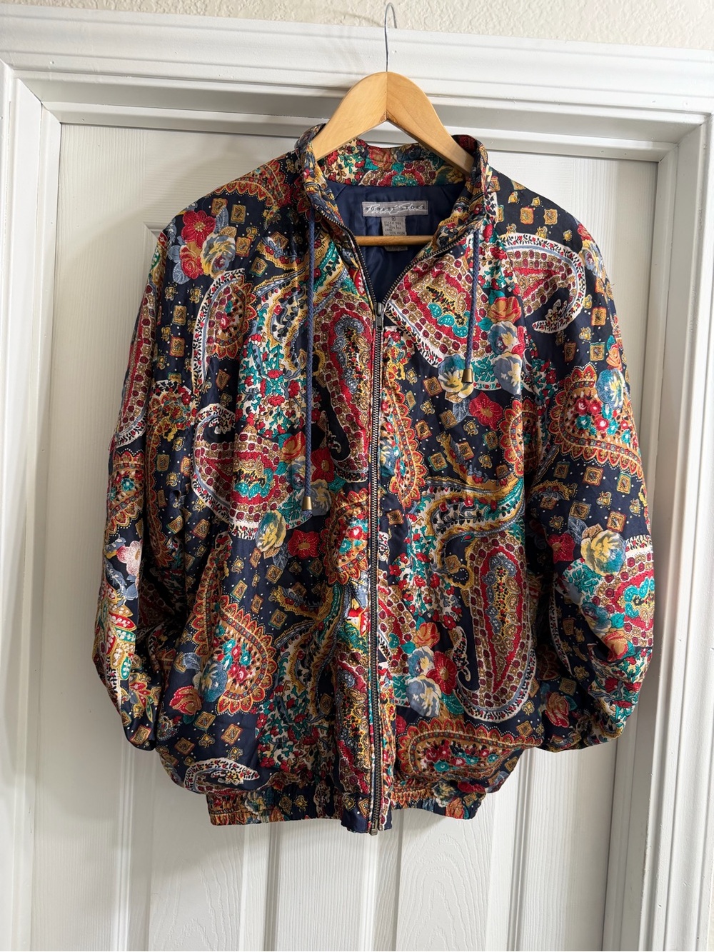 vibrant vintage Robert Stock Graham silk paisley bomber jacket Sz M